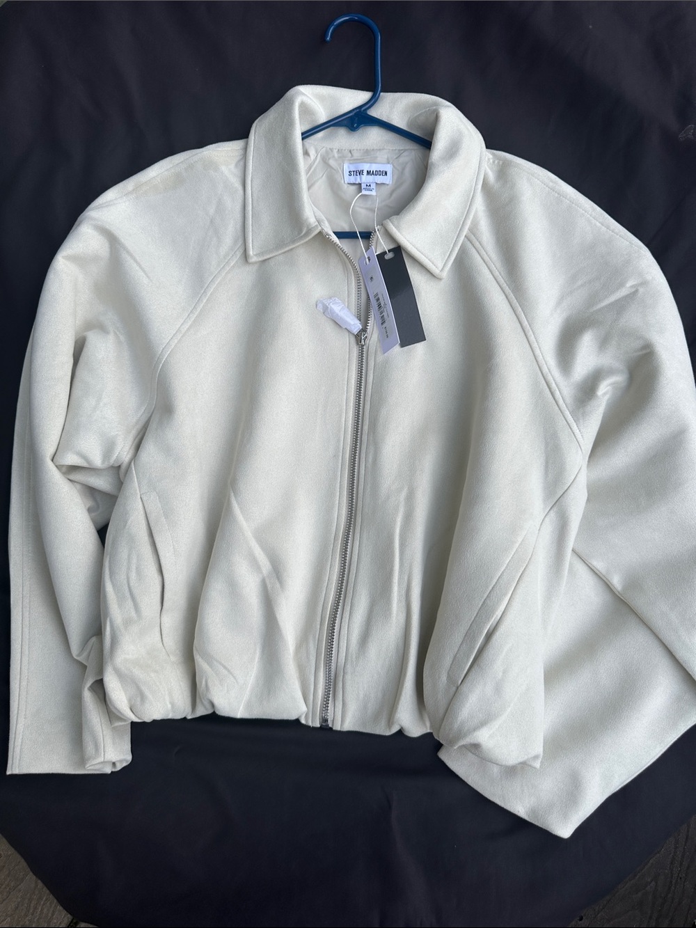 Steve Madden Cream Zip-Front Bomber Jacket